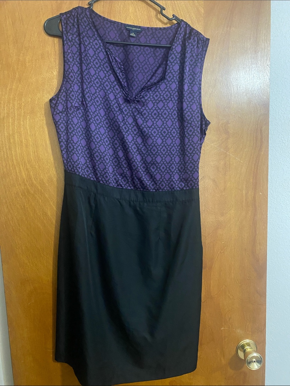 Banana Republic Purple Patterned Bodice Black Skirt Sheath Dress